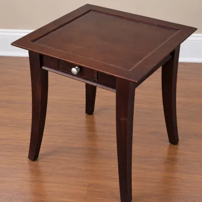 Small Dark Wood Square End Table with Drawer