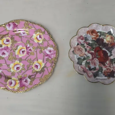 Hand Painted Floral Dish and Franklin Mint Rose Dish