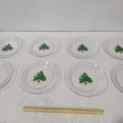 1988 Vintage Dayton Hudson French Christmas Tree Plate Set: 8 Plates, Great Condition - Estate Sales Warehouse (GR)