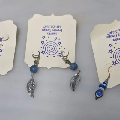 3 Pairs of Blue Stone Earrings - Believed to Be Sterling