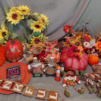 Fall Decorations - Wreaths, Pumpkins, Kitchen Towels, Napkins, Plates and More