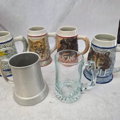 Vintage Set of 4 Tom O'Brien American Animal Steins Released by AVON w/ 2 other Mugs
