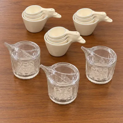NEW Ceramic Measuring Cups and Glass Sugar Bowls with Spoons - ALL NEW