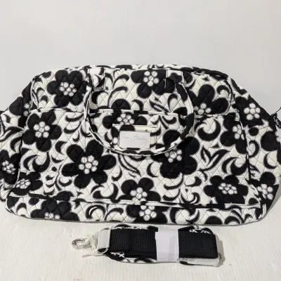 Vera Bradley Grand Traveler, Night & Day, Black & White Floral Travel Bag With Shoulder Strap - Estate Sales Warehouse (GR)
