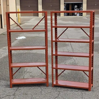 Pair of 5-Tier Orange Metal Storage Shelving Units - Garage and Shop Shelves