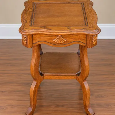 Antique Two-Tier Square Oak Side Table