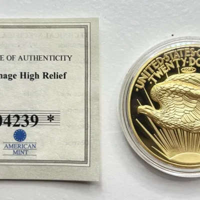1907 - St Gaudens Double Eagle Replica Proof - Layered In 24k Gold with COA