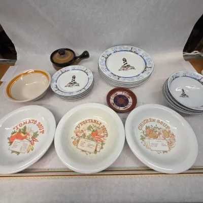 Vintage Ceramic Coastal Lighthouse Dinner Plates by Totally Today w/other More!