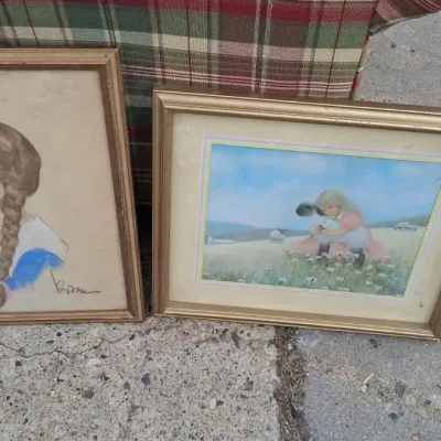 Sale Photo Thumbnail #40: 2 Vintage Chalk Pastel Art Pieces