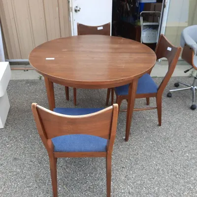 Mid-Century Modern Round Walnut Dining Set