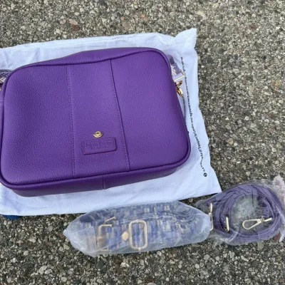 Pom Pom London City Plus Elizabeth Line Purple Leather Crossbody Bag