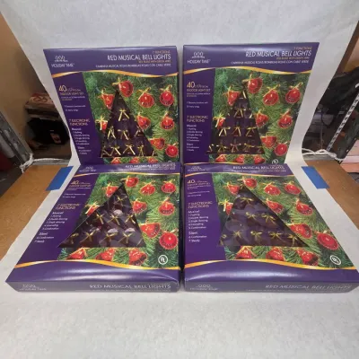 4 New Boxes of Holiday Time Red Musical Bell Lights 160 Lights Total