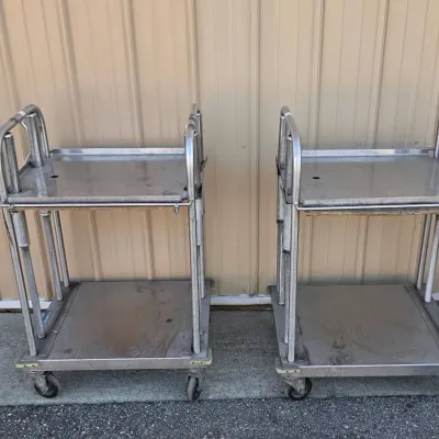 Pair of Stainless Steel Rolling Utility Carts - 2-Tier Commercial Kitchen Carts on Casters