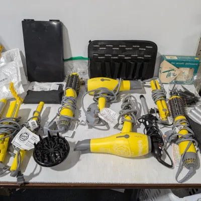 Large Premium Hair Styling Lot: Mostly Dry Bar Yellow Hair Tools, Professional Equipment - Estate Sales Warehouse (GR)