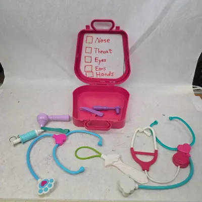 Vintage Pink Plastic Toy Doctor Carrying Case w/ Supplies
