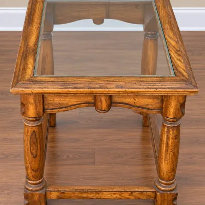Vintage Basset Oak Glass Topped Accent Table