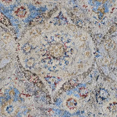 5'Wx4'L Beige Mixed Blue Colors Area Rug