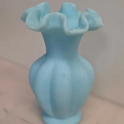 Fenton Satin Blue Ruffled Vase