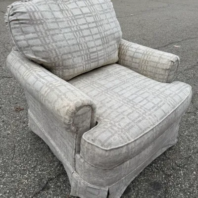 Rowe Furniture Plaid Upholstered Armchair: Beige Accent Club Chair with Skirt