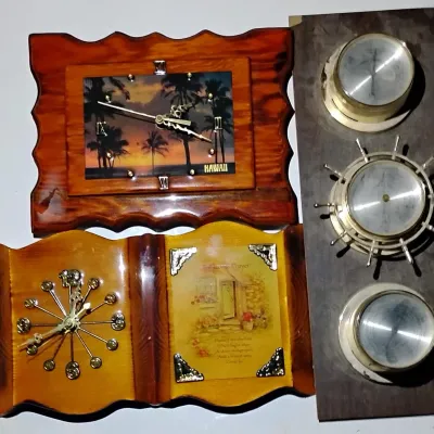 Vintage Decorative Wall Clock and Nautical Instrument Display
