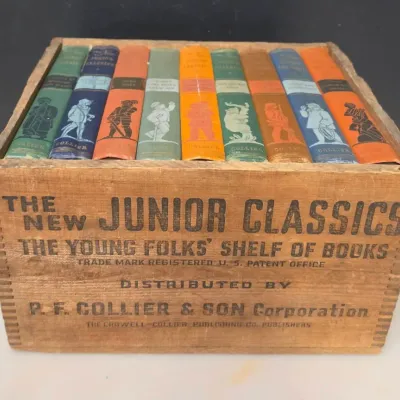9 Vol The New Junior Classics 1938 w/ Collier Wood Crate