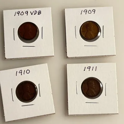 Lot of 4 Early Date Lincoln Cents - 1909 VDB - 1909 - 1910 - 1911
