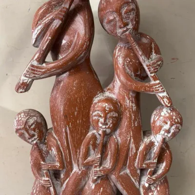 Hand-Carved Wood Family Musicians Sculpture from Africa