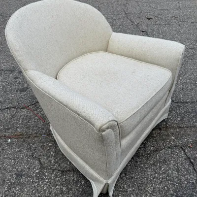 Upholstered Accent Armchair: Off-White Barrel Club Chair with Skirt