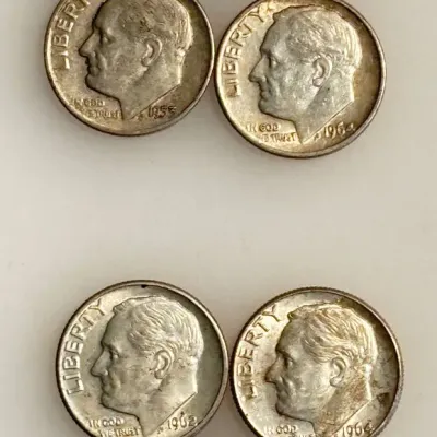 Lot of 7 Silver Roosevelt Dimes - Date Range 1950 - 1964
