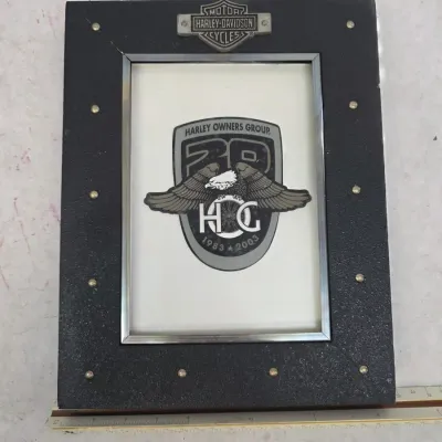 Vintage Harley-Davidson Harley Owners Group 20th Anniversary Commemorative Patch and Display Frame