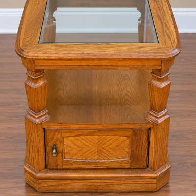 Solid Oak and Glass-Topped Accent End Table