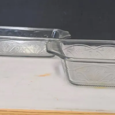 Pair of Floral Anchor Hocking Glass Dishes