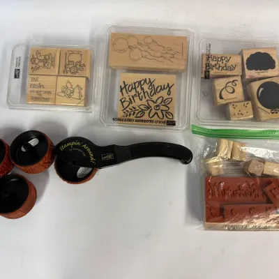 Vintage Stampin' Up! Rubber Stamp Sets & "Stampin' Around" Rolling Wheel Lot