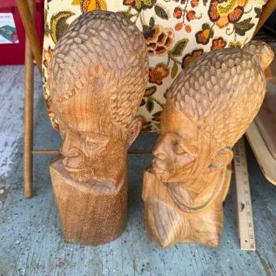 Hand Carved African Style Wooden Bust Sculptures