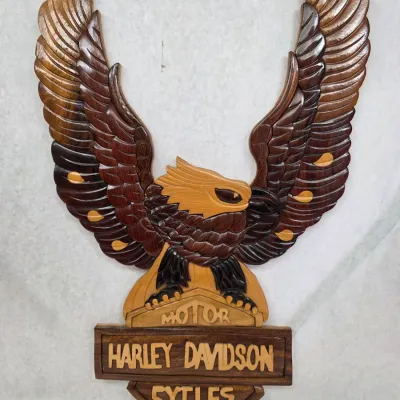 24"x16" Wooden Harley Davidson Eagle Wall Decoration