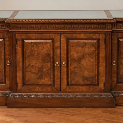 Vintage Hekman Furniture Breakfront Buffet Sideboard with Green Marble Inserts