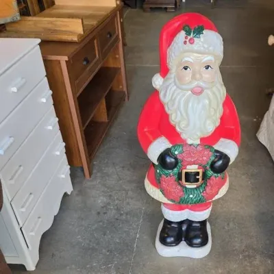 Large Santa Blow Mold with Wreath - Vintage Lighted Christmas Yard Decor