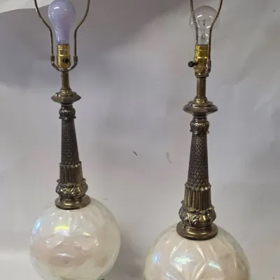 Pair of Mid Century Modern Glass and Metal Table Lamps