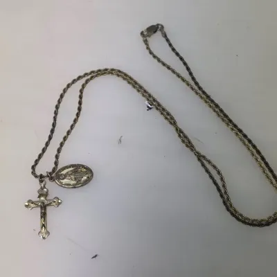 Vintage 925 Sterling Necklace with 2 Religious Pendants