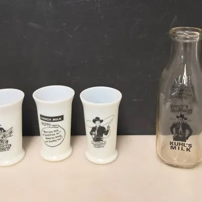 Vintage Hoppy Cassidy Milk Bottle and Glasses