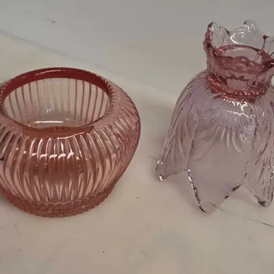 Pink Fenton Powder Fowl and Candle Holder