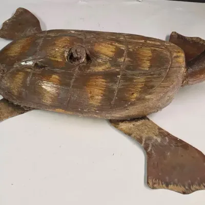 Primitive Style Driftwood and Metal Turtle Statue