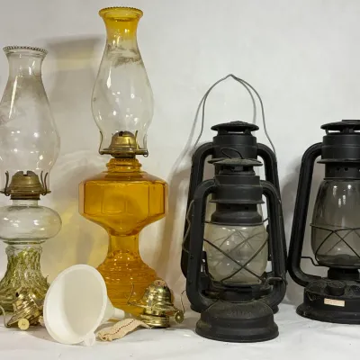Group of 5 Different Lanterns - Glass, Ceramic, Metal