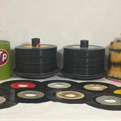 2 Carrying Cases with 45 Vinyl Records - Several Genres