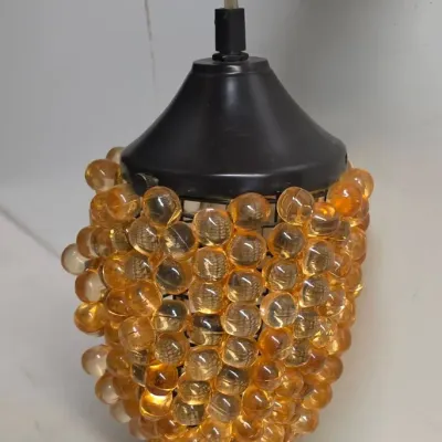 Vintage Amber Beaded Hanging Swag Pendant Lamp with Long Cord