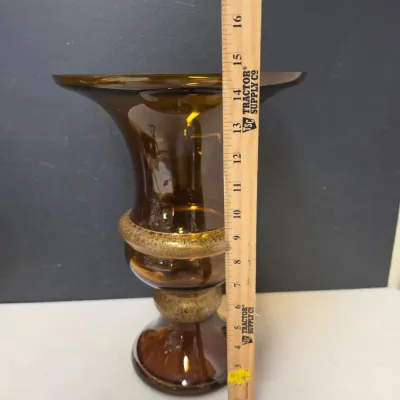 Bombay Glass Amber Pedestal Urn Vase, Made in Poland
