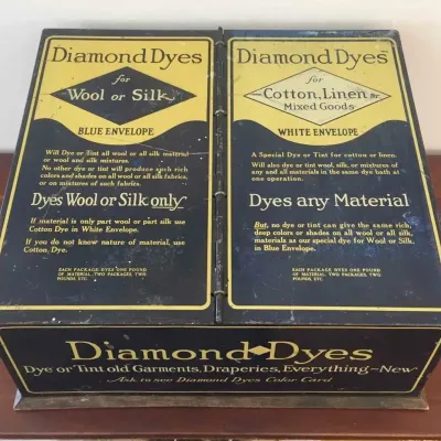 Vintage DIAMOND DYES Wood & Metal Countertop Cabinet Store Display Advertising