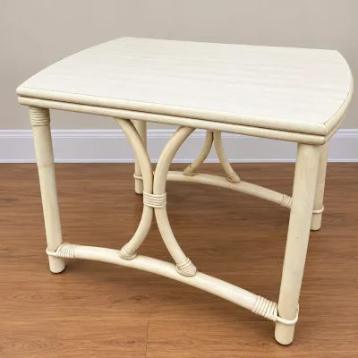 Vintage White Faux-Bamboo and Rattan Side Table