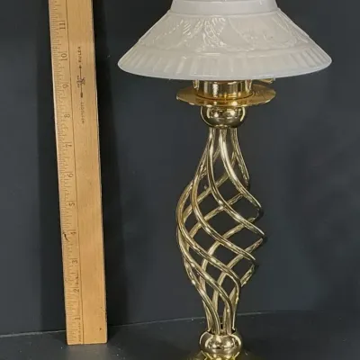 Twisted Brass Teal Light Fairy Lamp With Semi Translucent Milk Glass Shade - Potterville