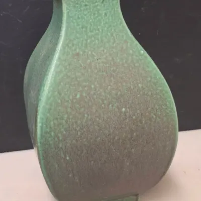 Green Glazed Ceramic Vase, Squared Baluster Form, Thailand